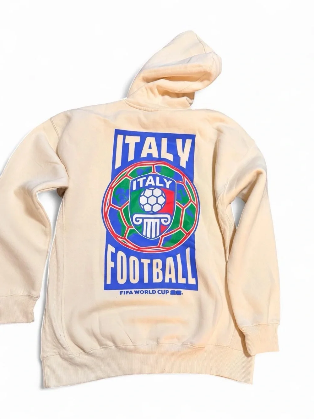 Cream Crewneck Hoodie with Italy Crest Graphic